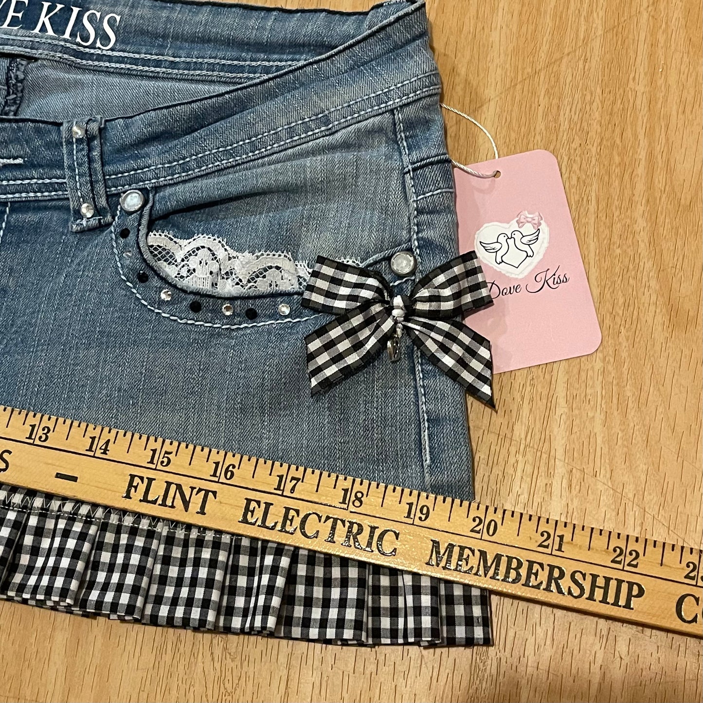 Reworked/Upcycled Diva Country Coquette Mini Skirt (with lace & embellishments)