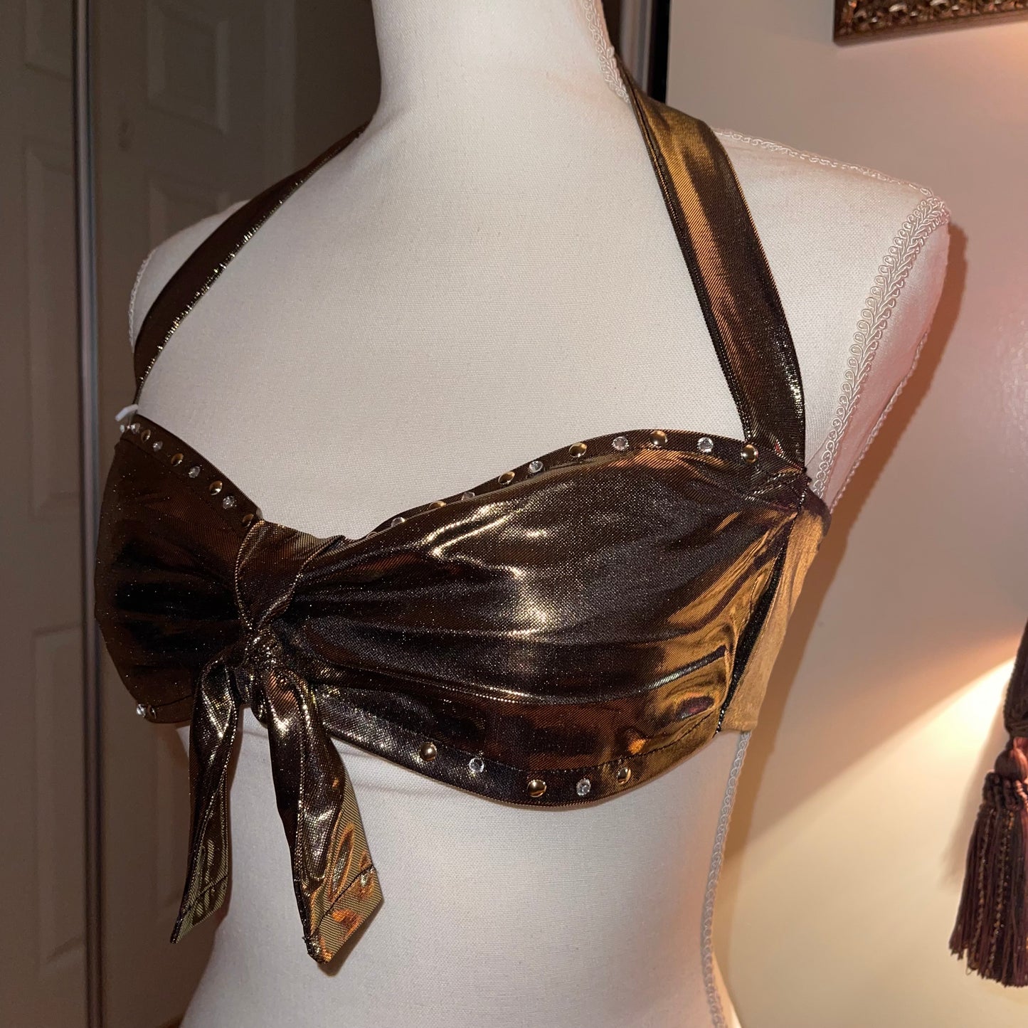 “Divalicious” Rhinestone Bralette in Gold