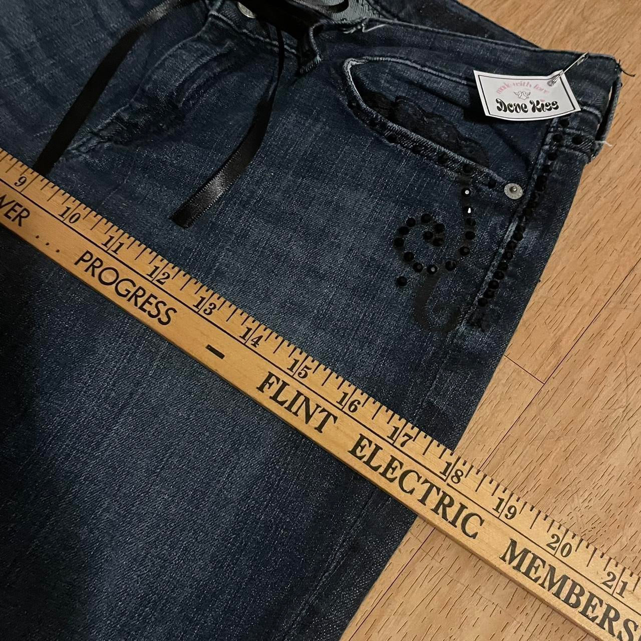 ୨୧ reworked y2k “Valia (Variant 2)” by Dove Kiss OOAK black ribbon flare jeans
