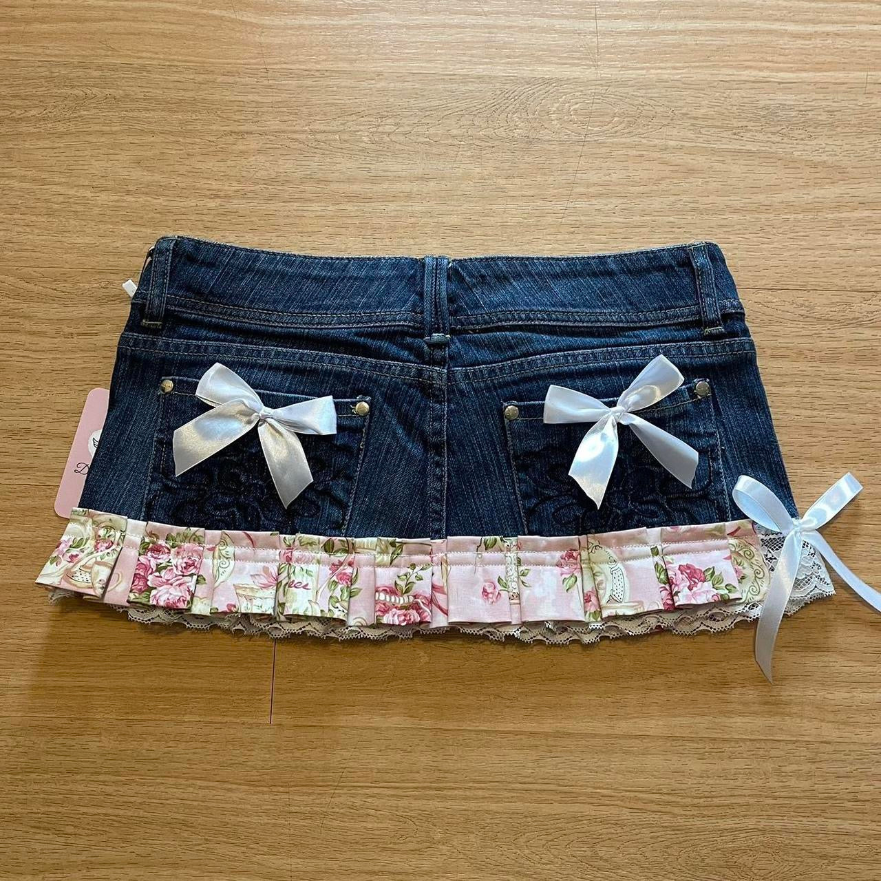 Reworked/Upcycled 2000s Micro Mini Skirt (with lace & embellishments)