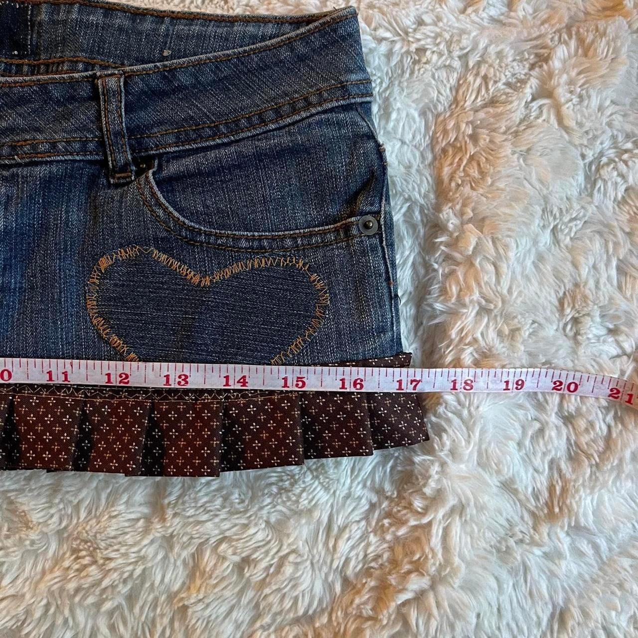 ୨୧ reworked OOAK vintage sweetheart princess micro mini denim skirt with monogram trim, heart patches, lace and bows