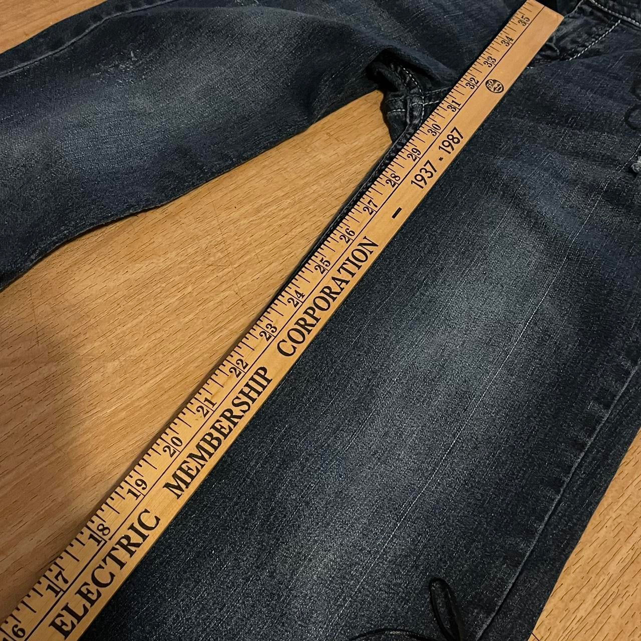 ୨୧ reworked y2k “Princess Elise” by Dove Kiss OOAK black ribbon flare jeans