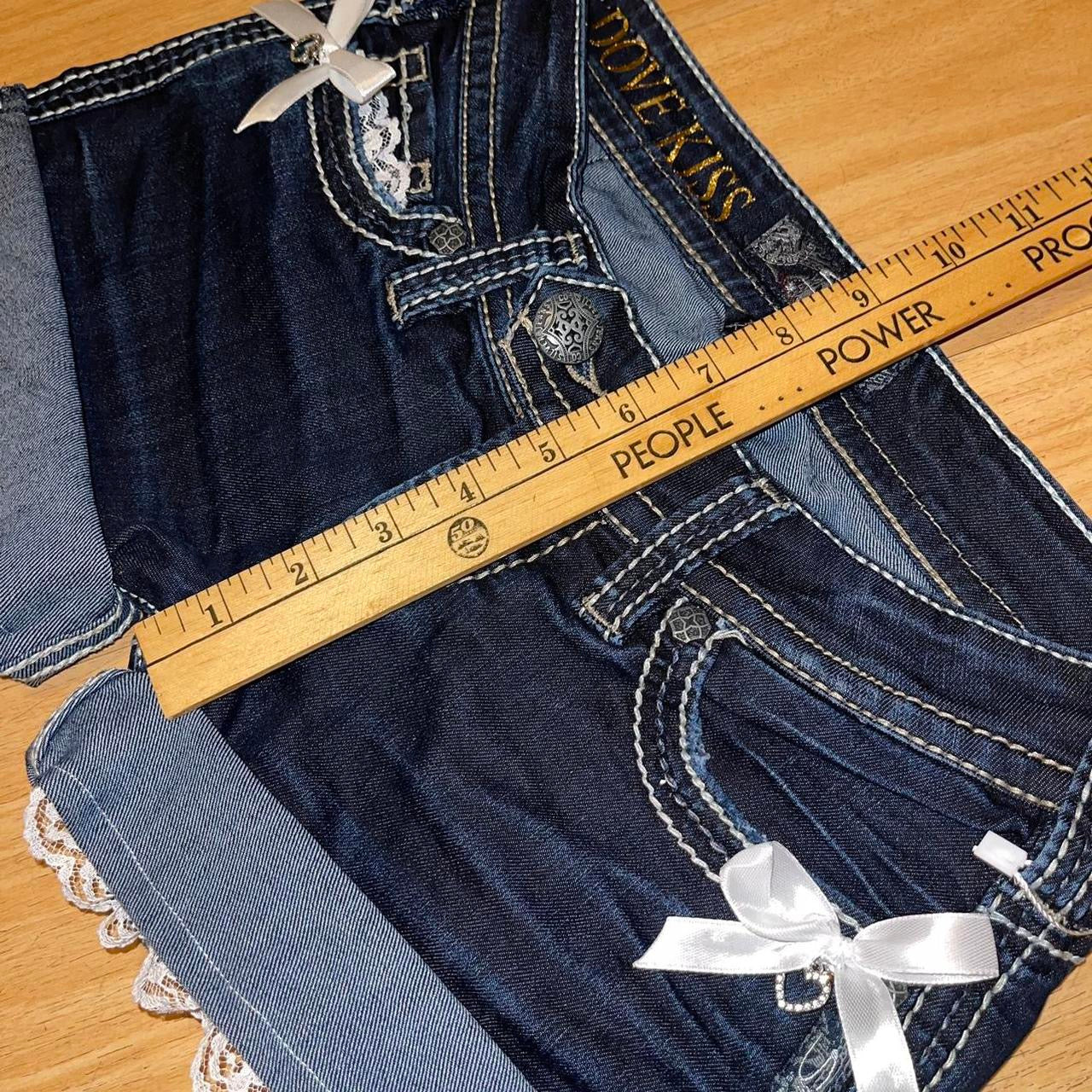 OOAK 2000s Princess Denim Mini Shorts (with lace and bows)
