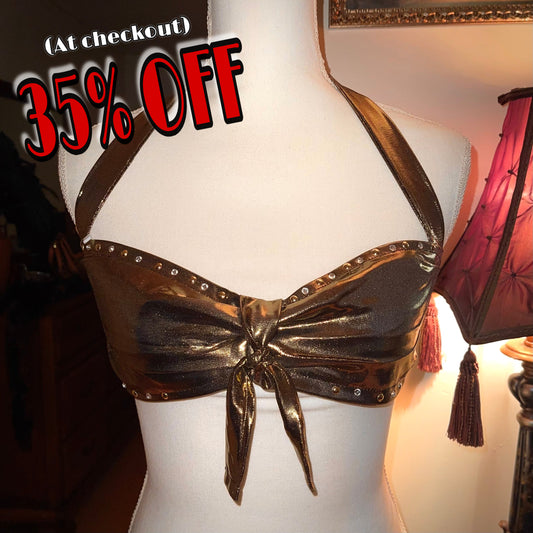 “Divalicious” Rhinestone Bralette in Gold
