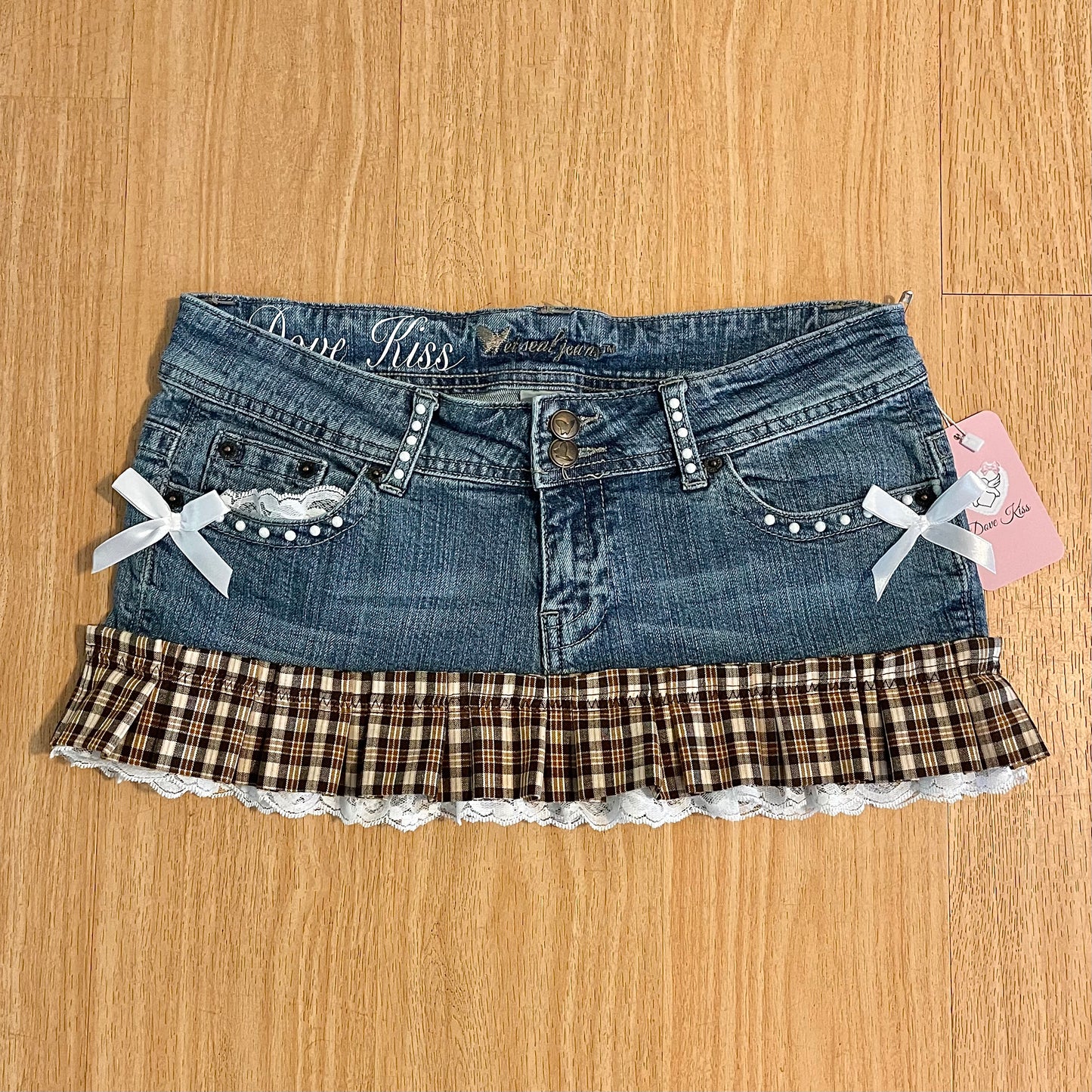 Reworked/Upcycled 70s Brooklyn Baby Diva Mini Skirt (with lace & embellishments)