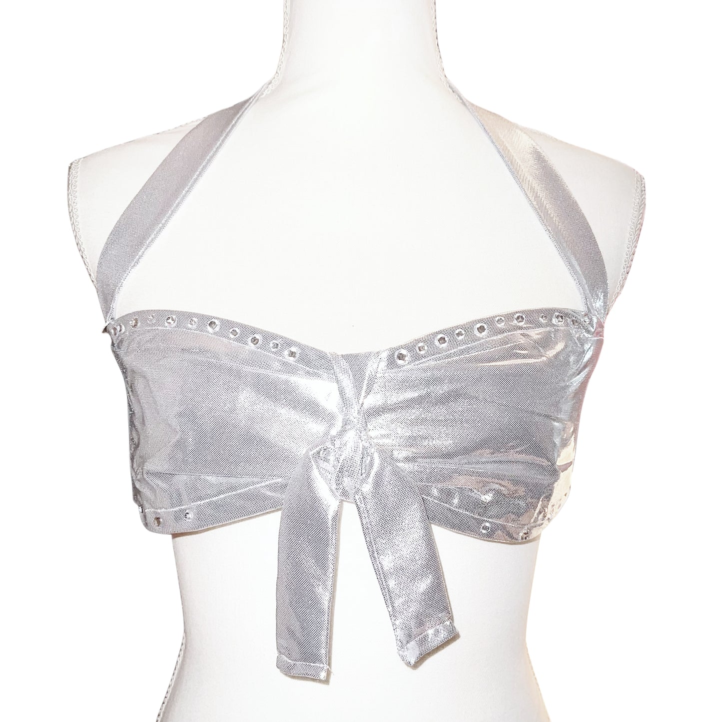 “DIVALICIOUS” Rhinestone Halter Top Bralette in Silver