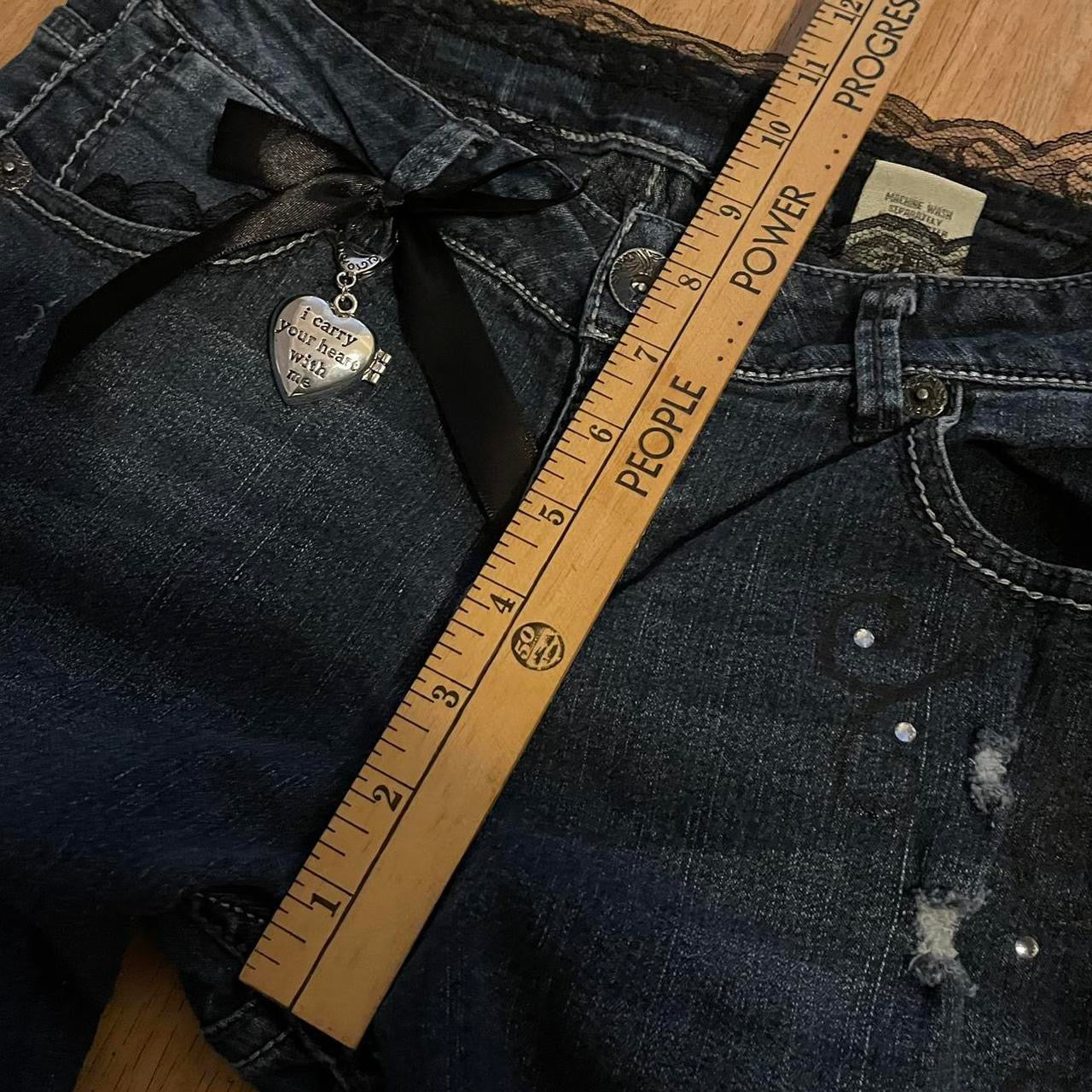 ୨୧ reworked y2k “Princess Elise” by Dove Kiss OOAK black ribbon flare jeans
