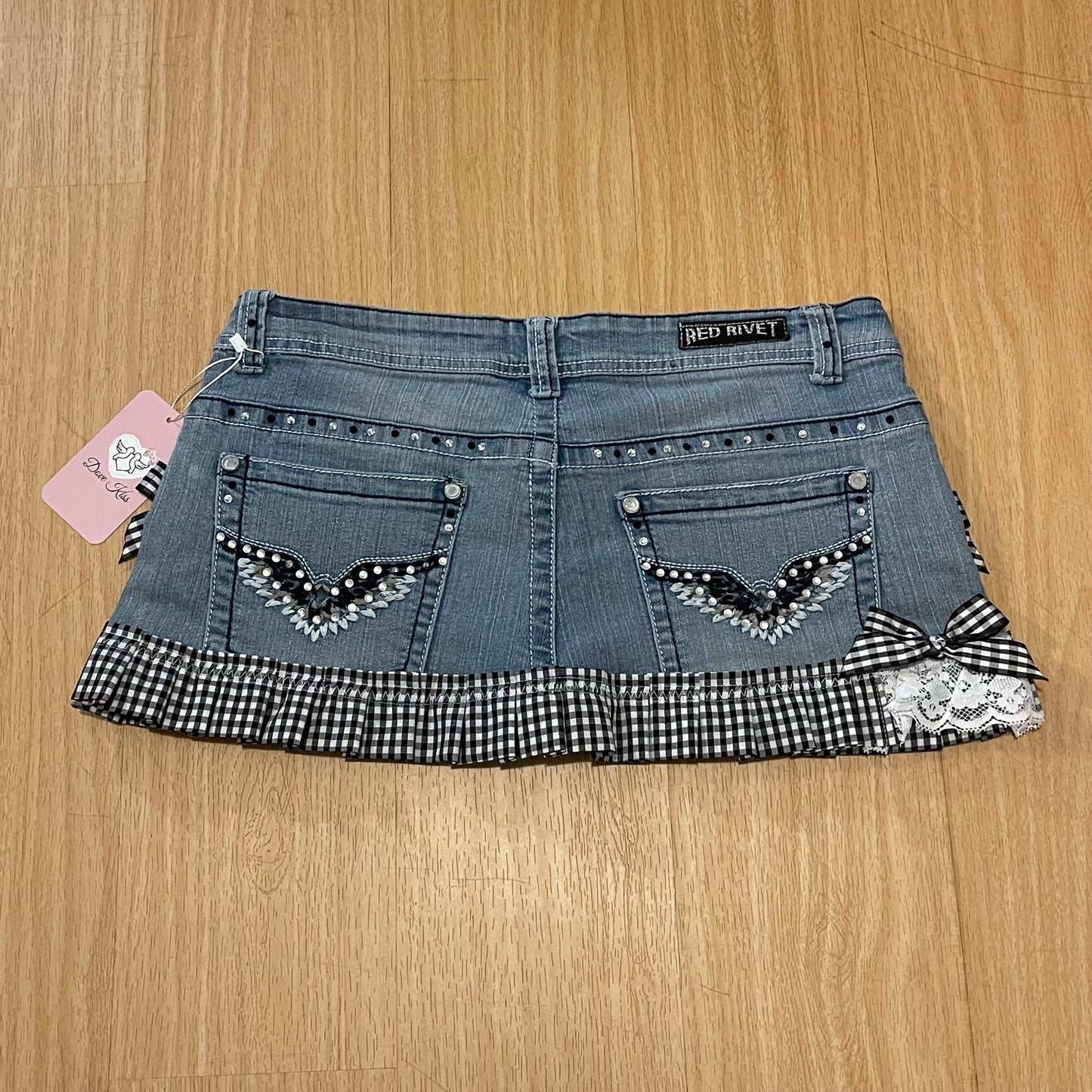 Reworked/Upcycled Diva Country Coquette Mini Skirt (with lace & embellishments)