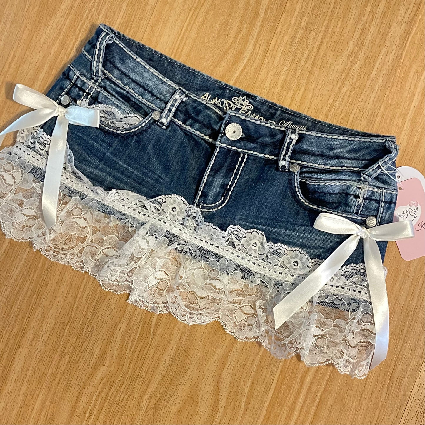 Reworked/Upcycled Mini Skirt (with lace & embellishments)