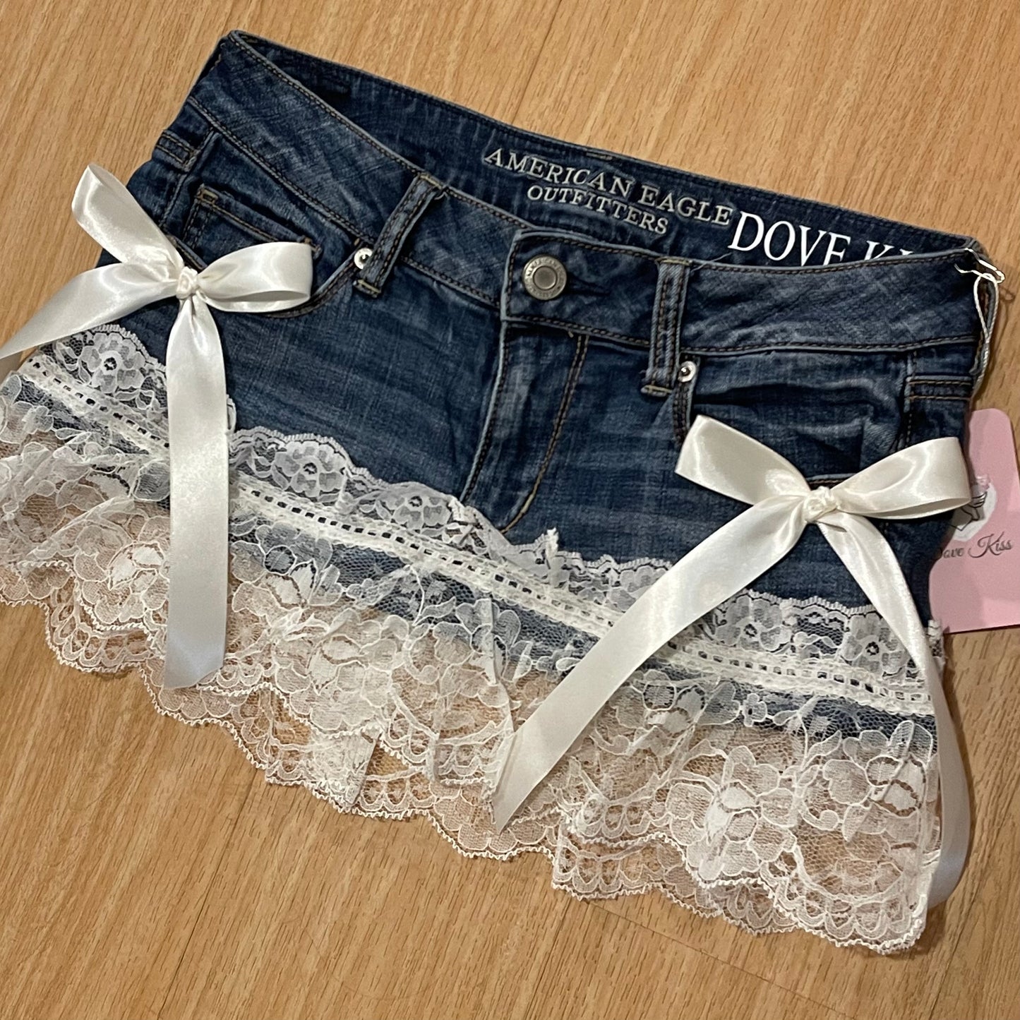 Reworked/Upcycled Princess Denim Mini Skirt (with lace & ribbons)