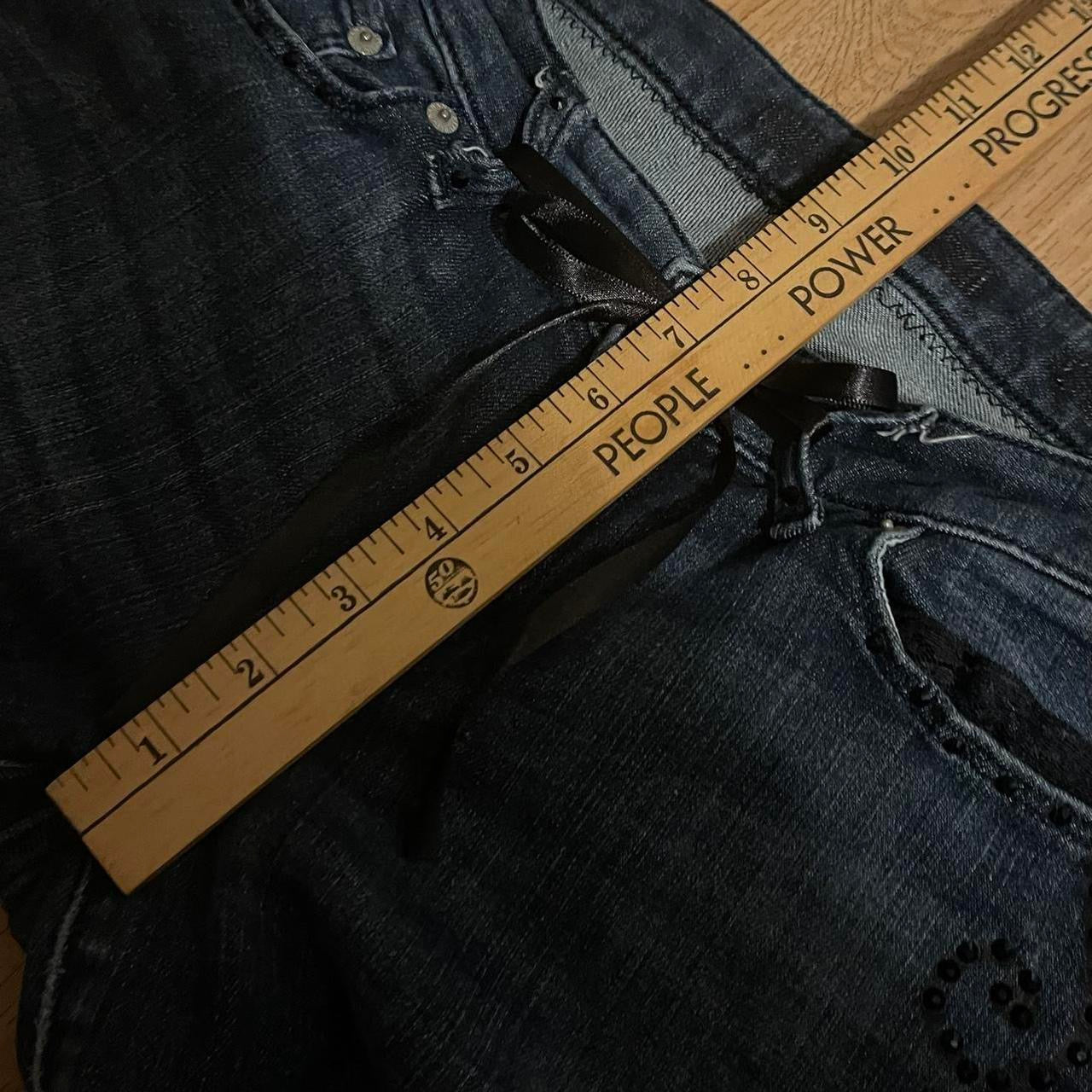 ୨୧ reworked y2k “Valia (Variant 2)” by Dove Kiss OOAK black ribbon flare jeans