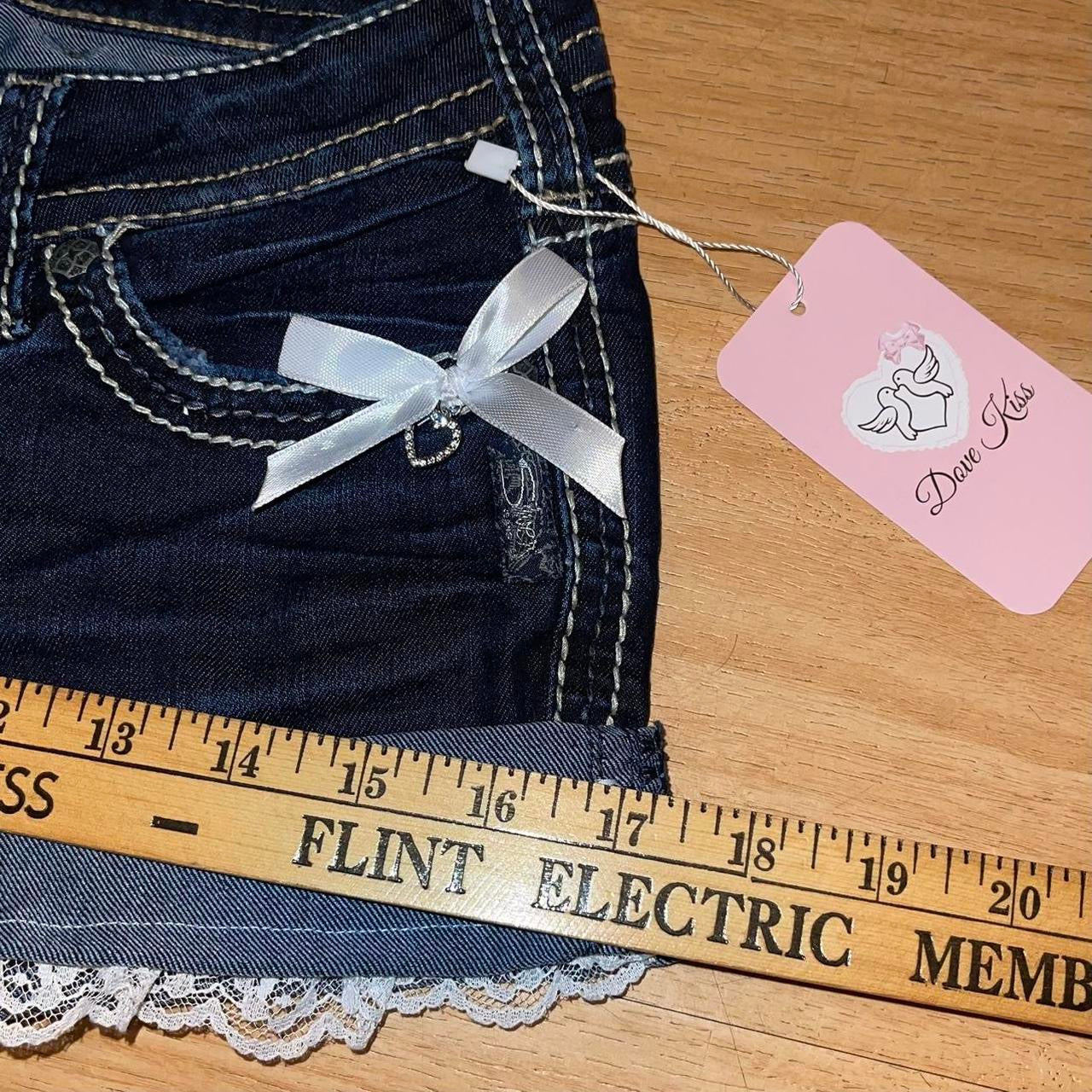 OOAK 2000s Princess Denim Mini Shorts (with lace and bows)