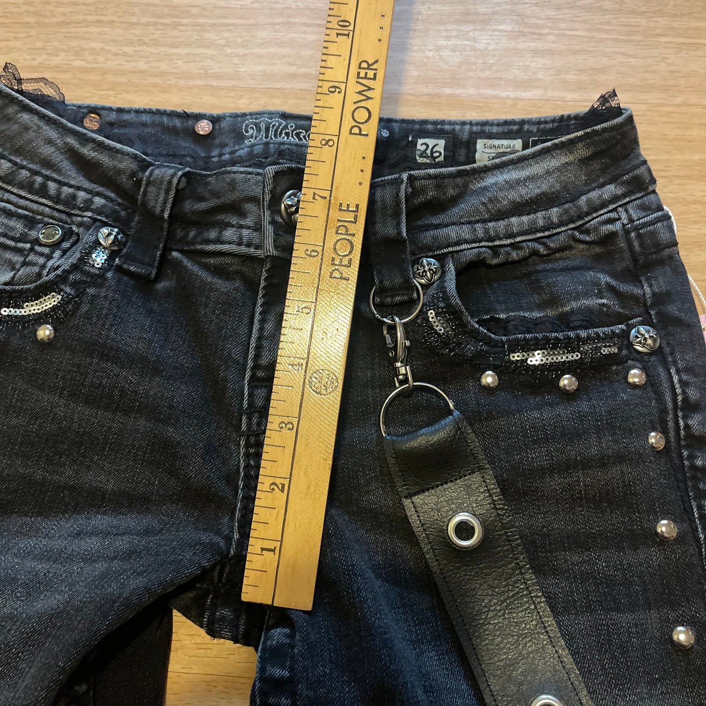 Reworked/upcycled y2k princess OOAK black ribbon jeans (with lace and embellishments)