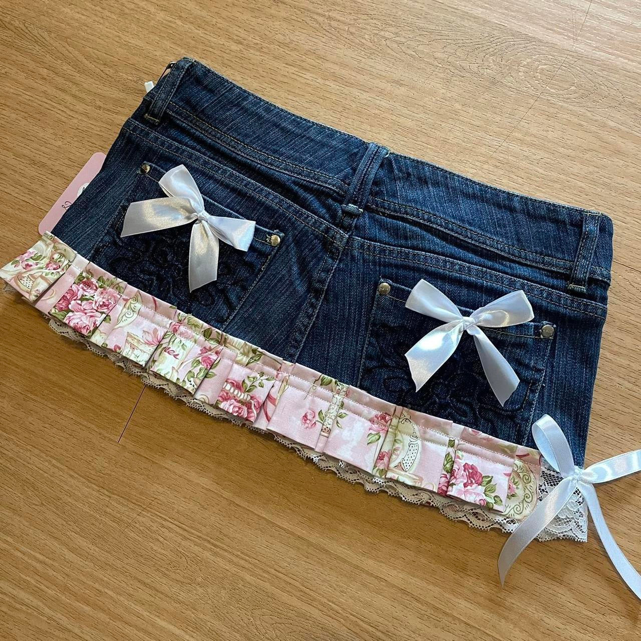 Reworked/Upcycled 2000s Micro Mini Skirt (with lace & embellishments)