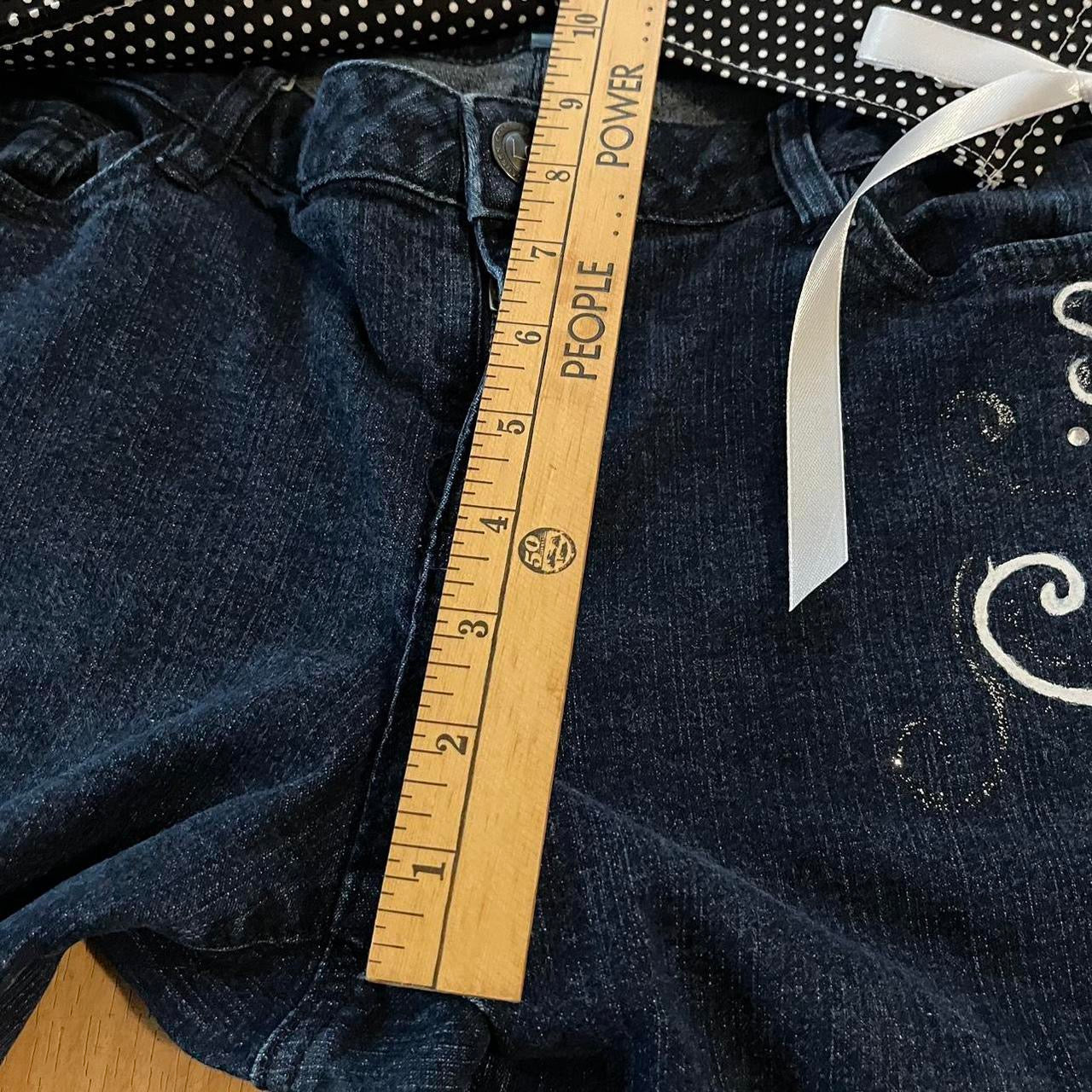 𓏲ּ𝄢 𝐃𝐎𝐕𝐄 𝐊𝐈𝐒𝐒 “Dottie Darling” 2000s whimsy princess ribbon ultra flare jeans