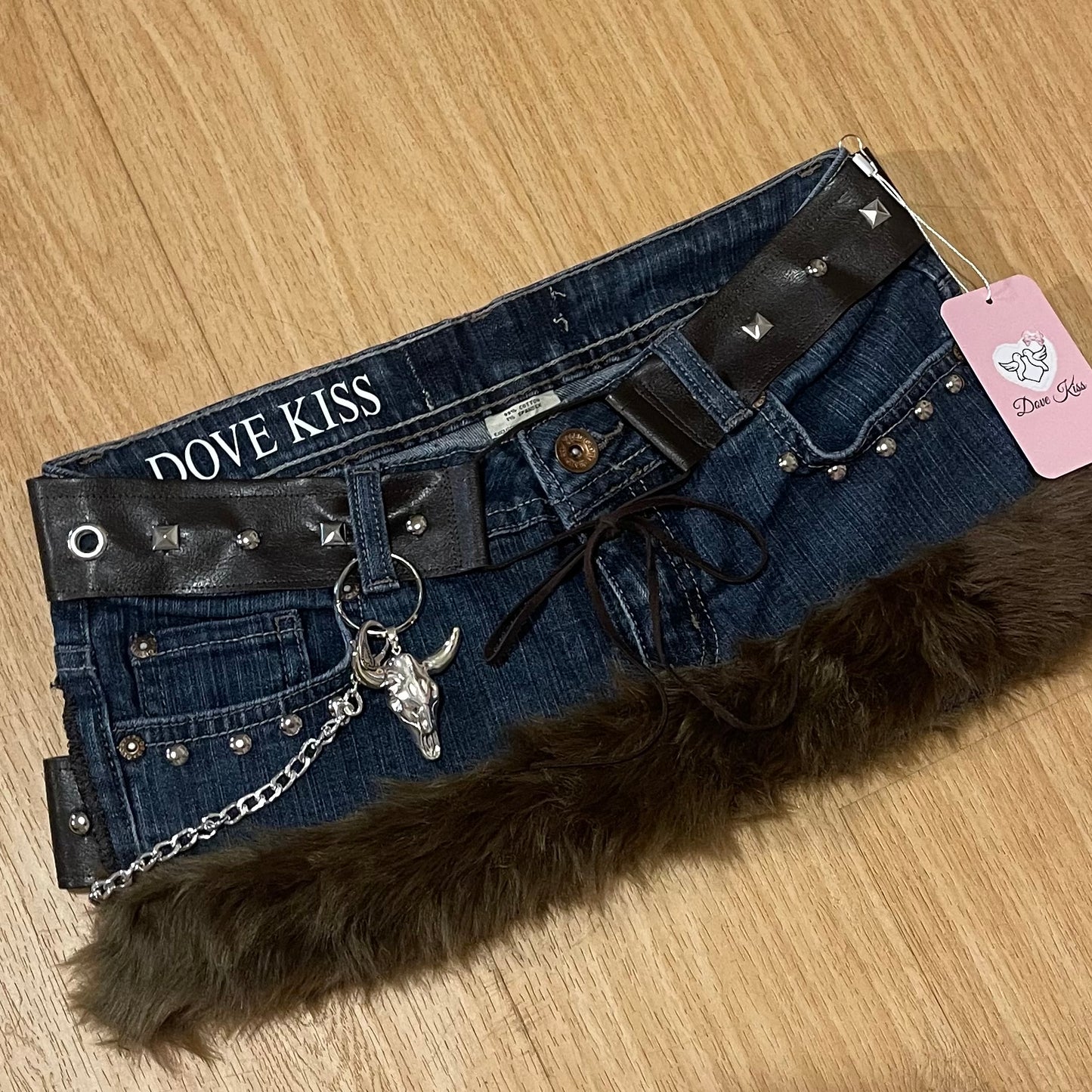 ୨୧ Grunge Gyaru Princess Micro Mini Faux Fur Trim Skirt - SIZE S