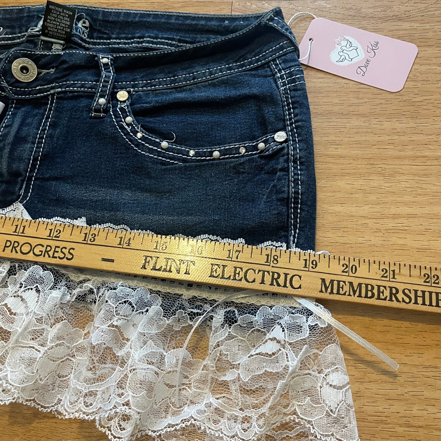 OOAK 2000s Reworked/Upcycled Mini Skirt (with lace & embellishments)