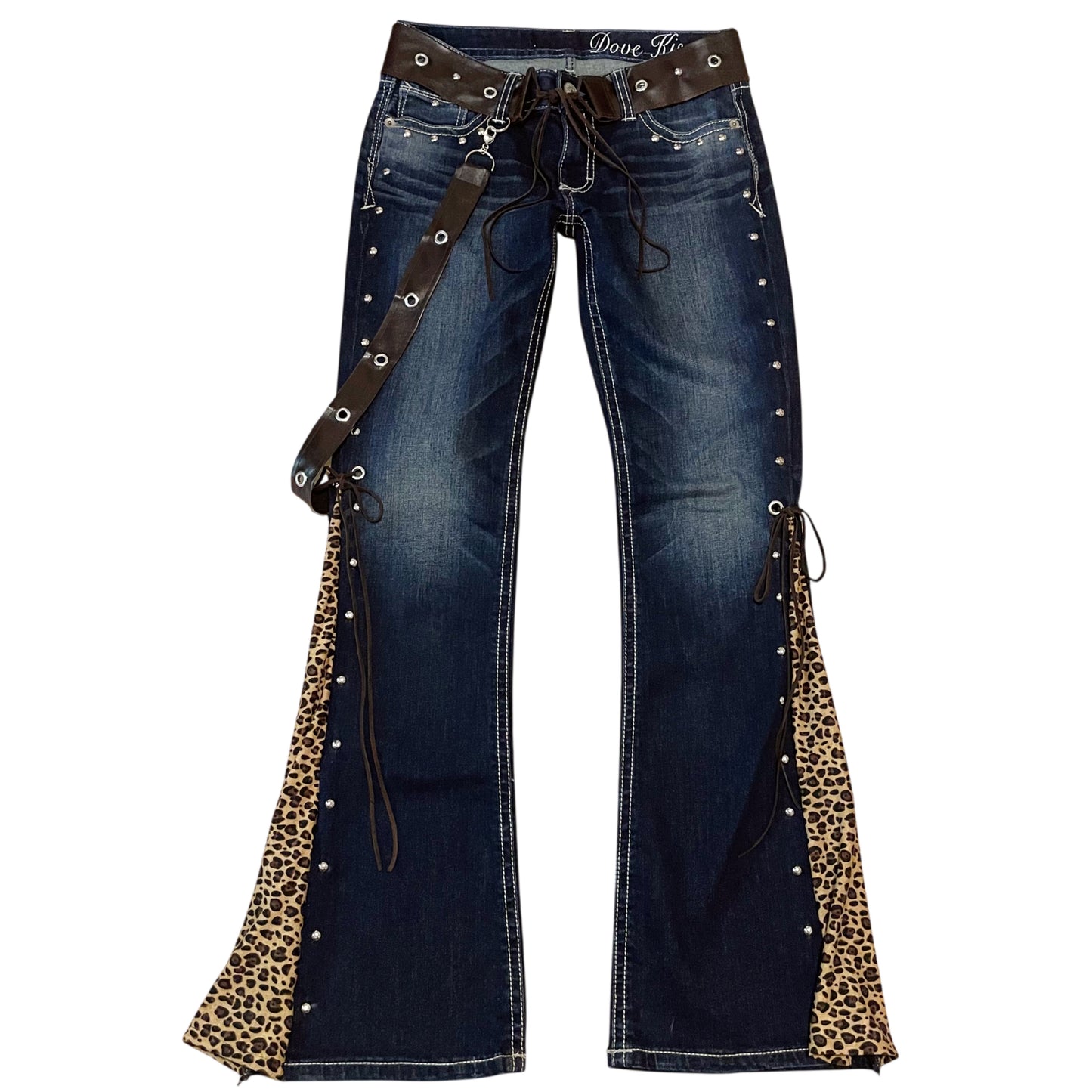ROCKSTAR DIVA Reworked/Upcycled Leopard Flare Jeans - SIZE 6