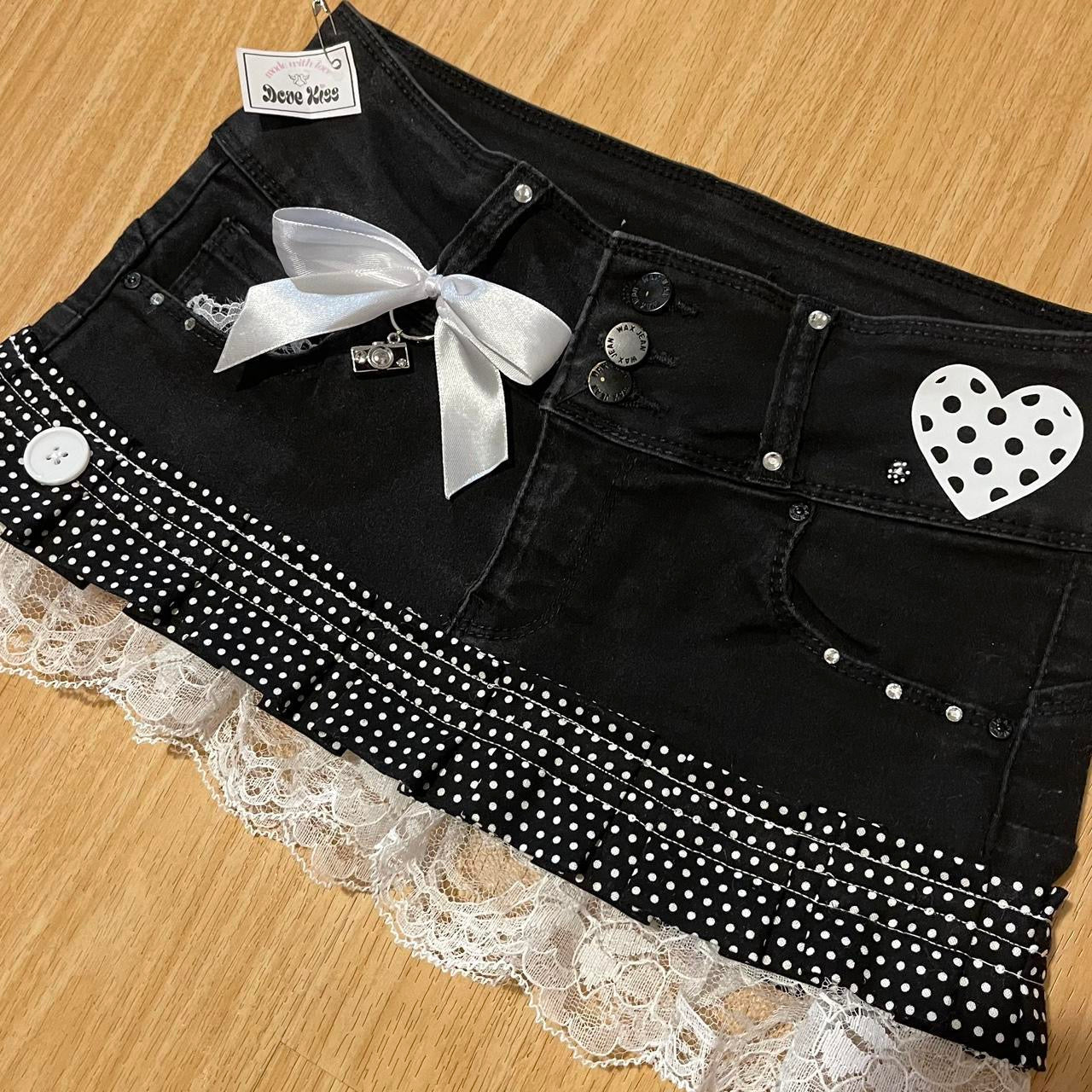 ‘Polka Princess’ 2000s Mini Denim Skirt - SIZE XXS