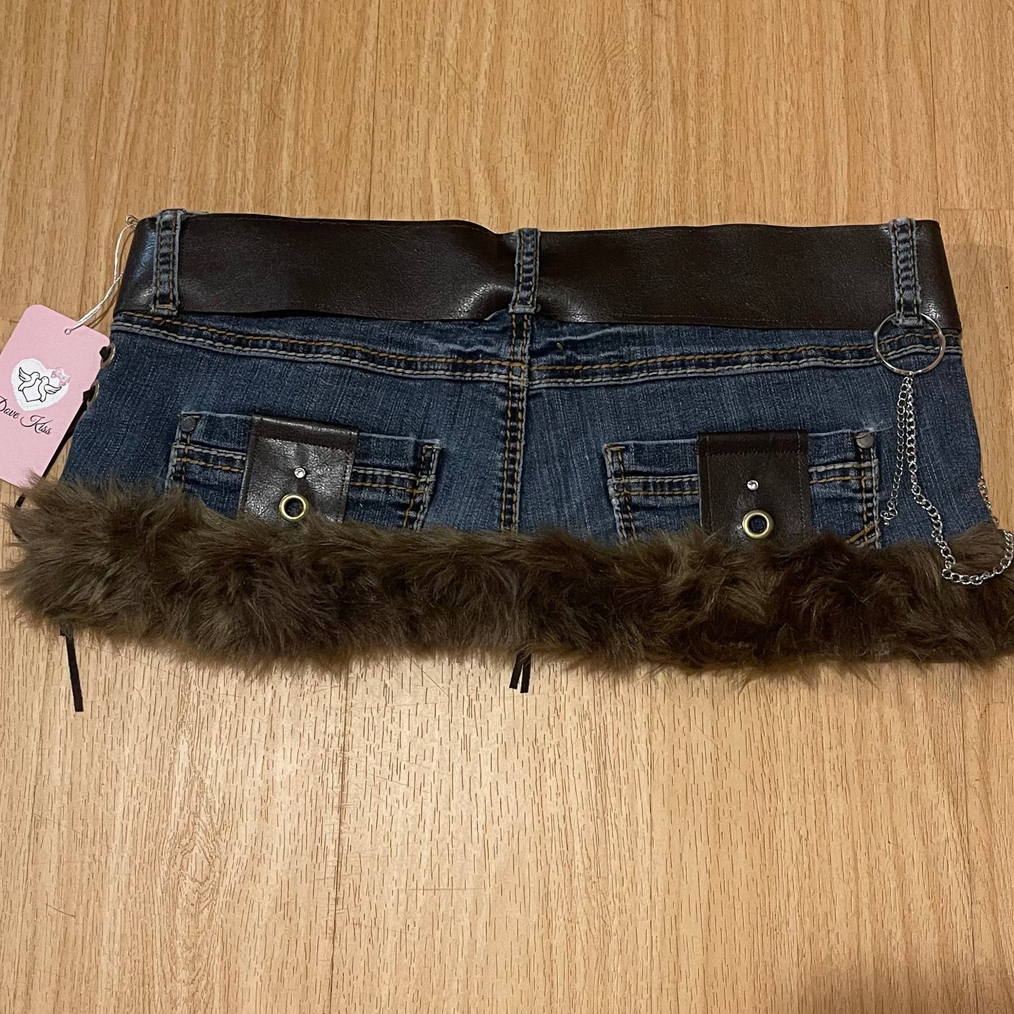 ୨୧ Grunge Gyaru Princess Micro Mini Faux Fur Trim Skirt - SIZE M/L