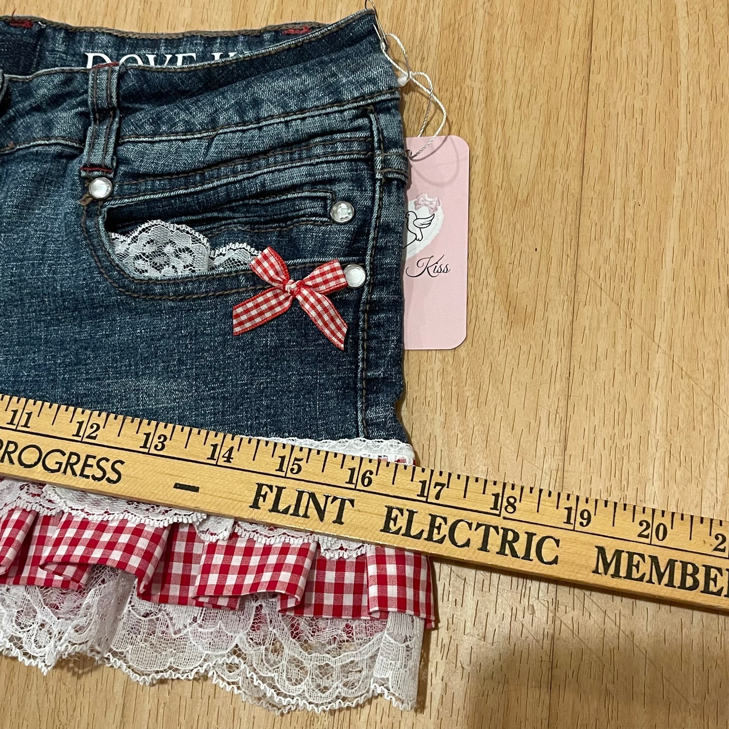 Reworked/Upcycled Diva Country Coquette Mini Skirt (with lace & embellishments)