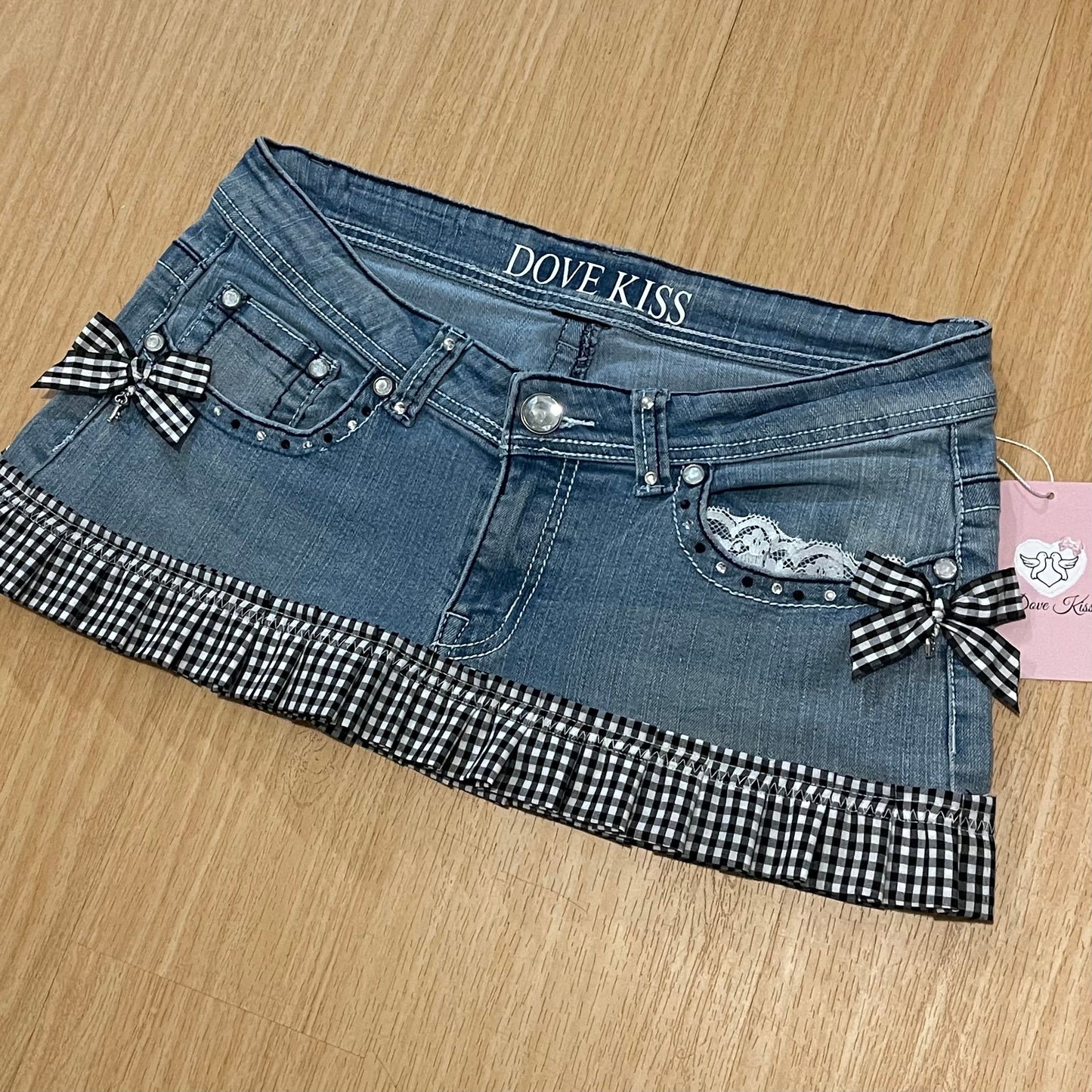 Reworked/Upcycled Diva Country Coquette Mini Skirt (with lace & embellishments)