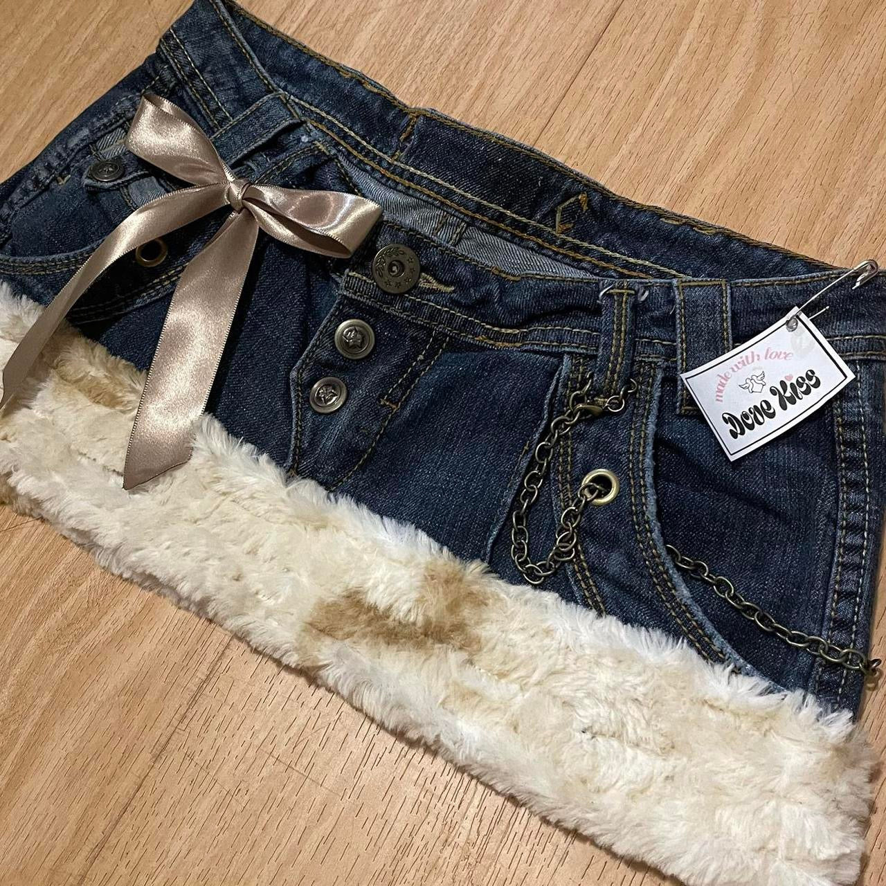 ୨୧ Grunge Princess Micro Mini Faux Fur Trim Skirt - SIZE S
