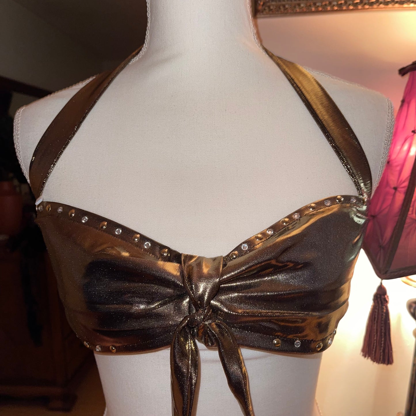 “Divalicious” Rhinestone Bralette in Gold