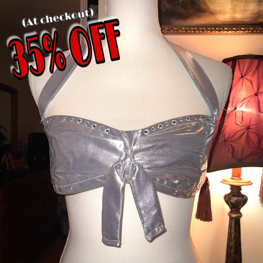 “Divalicious” Rhinestone Bralette in Silver