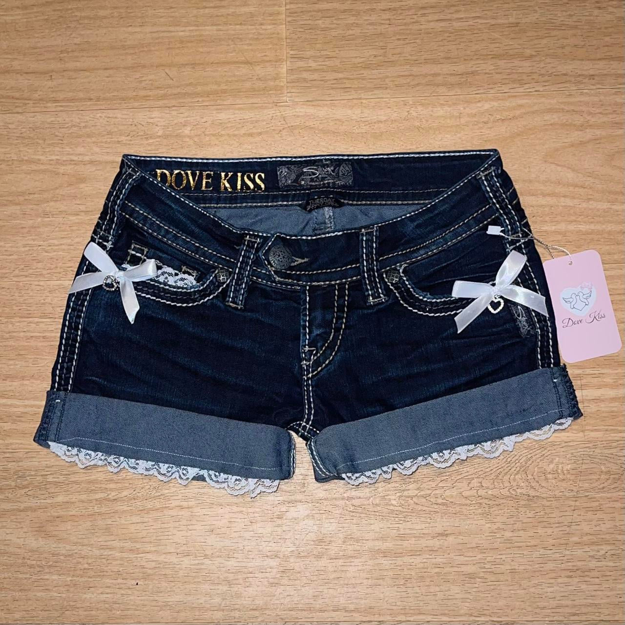 OOAK 2000s Princess Denim Mini Shorts (with lace and bows)