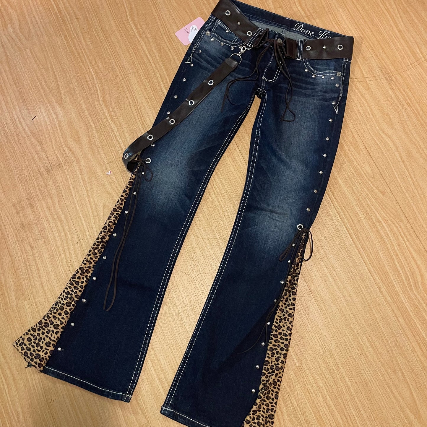 ROCKSTAR DIVA Reworked/Upcycled Leopard Flare Jeans - SIZE 6