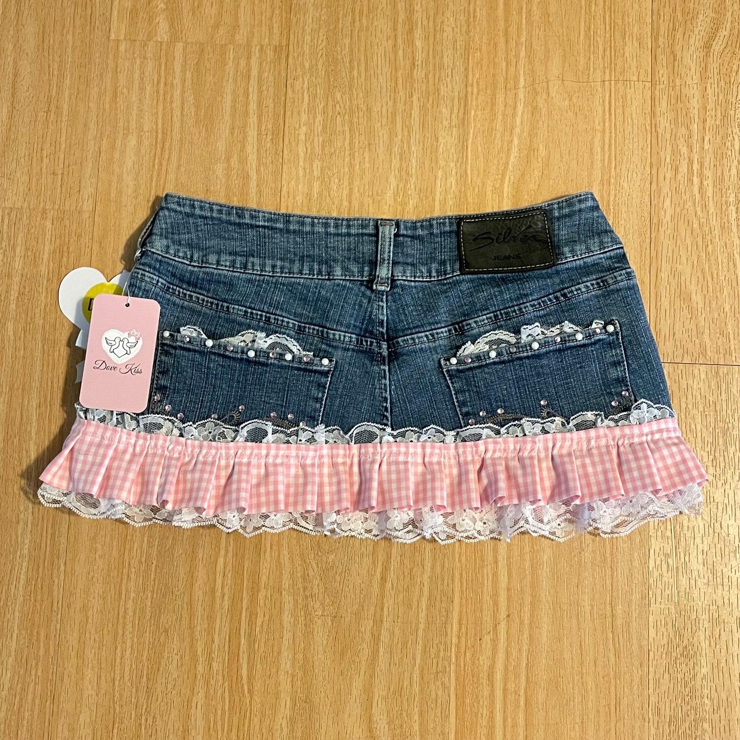 Reworked/Upcycled Diva Country Coquette Mini Skirt (with lace & embellishments)