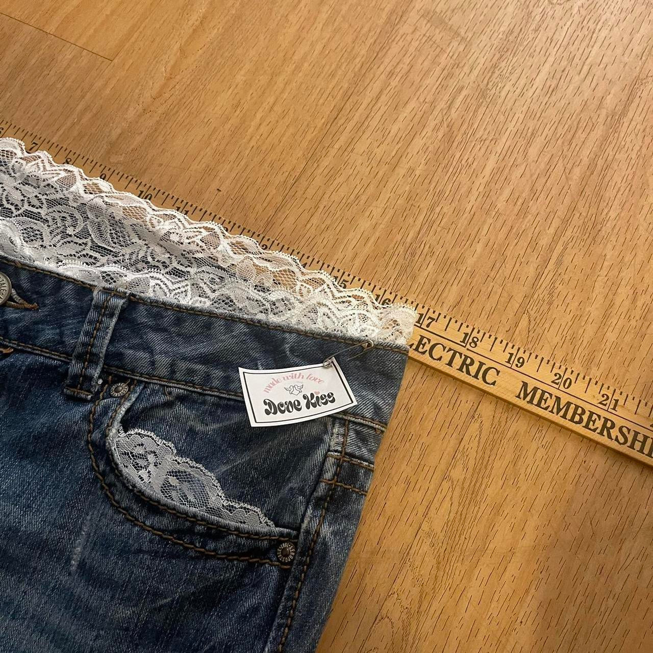 ୨୧ reworked y2k “doe hearts” by Dove Kiss OOAK princess white ribbon flare jeans