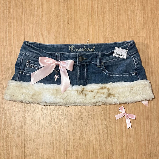 reworked OOAK 2000s ballet princess micro mini fur trim skirt ୨୧