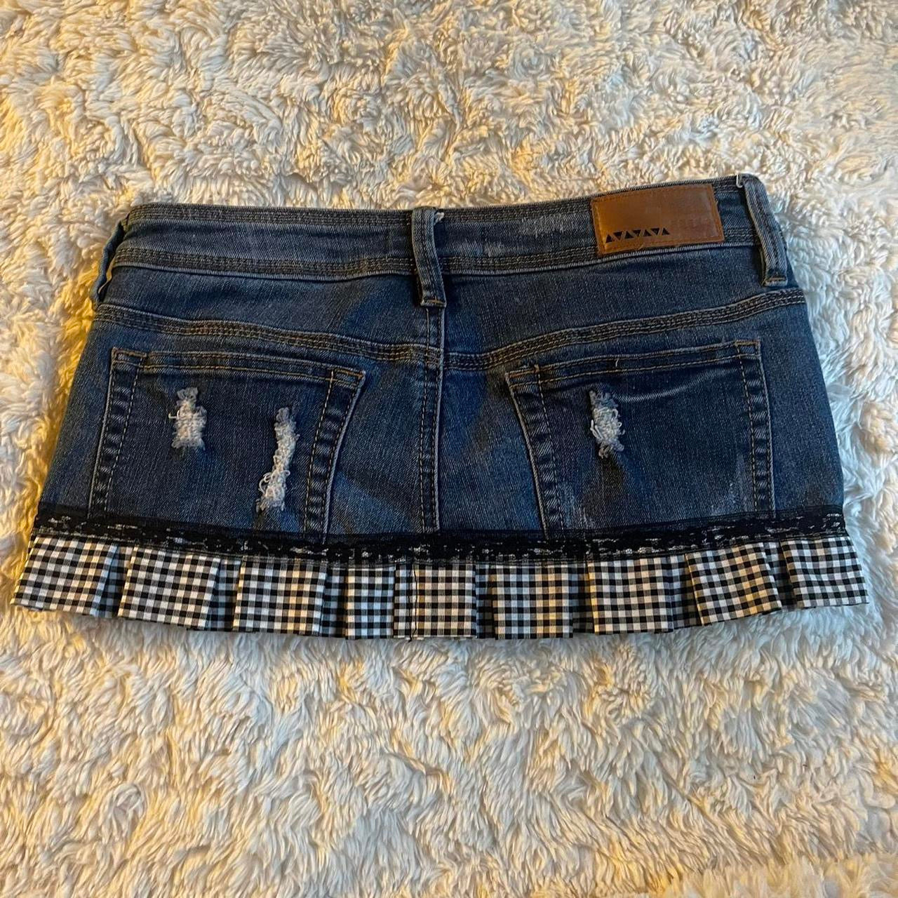 ୨୧ reworked OOAK vintage micro mini denim skirt with trim and bow details