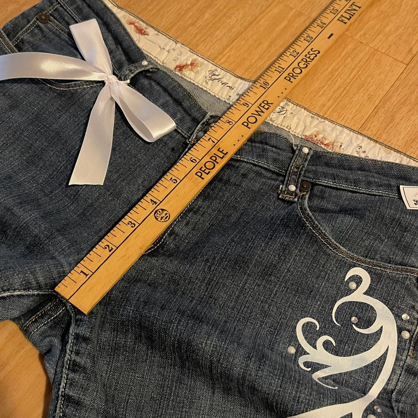 “Lace & Koi Tide” 2000s OOAK flare jeans