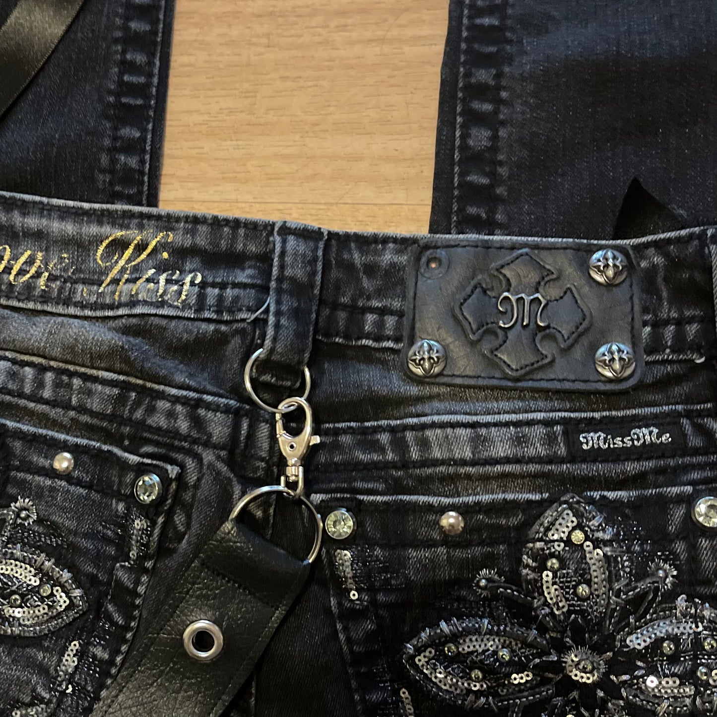 Reworked/upcycled y2k princess OOAK black ribbon jeans (with lace and embellishments)