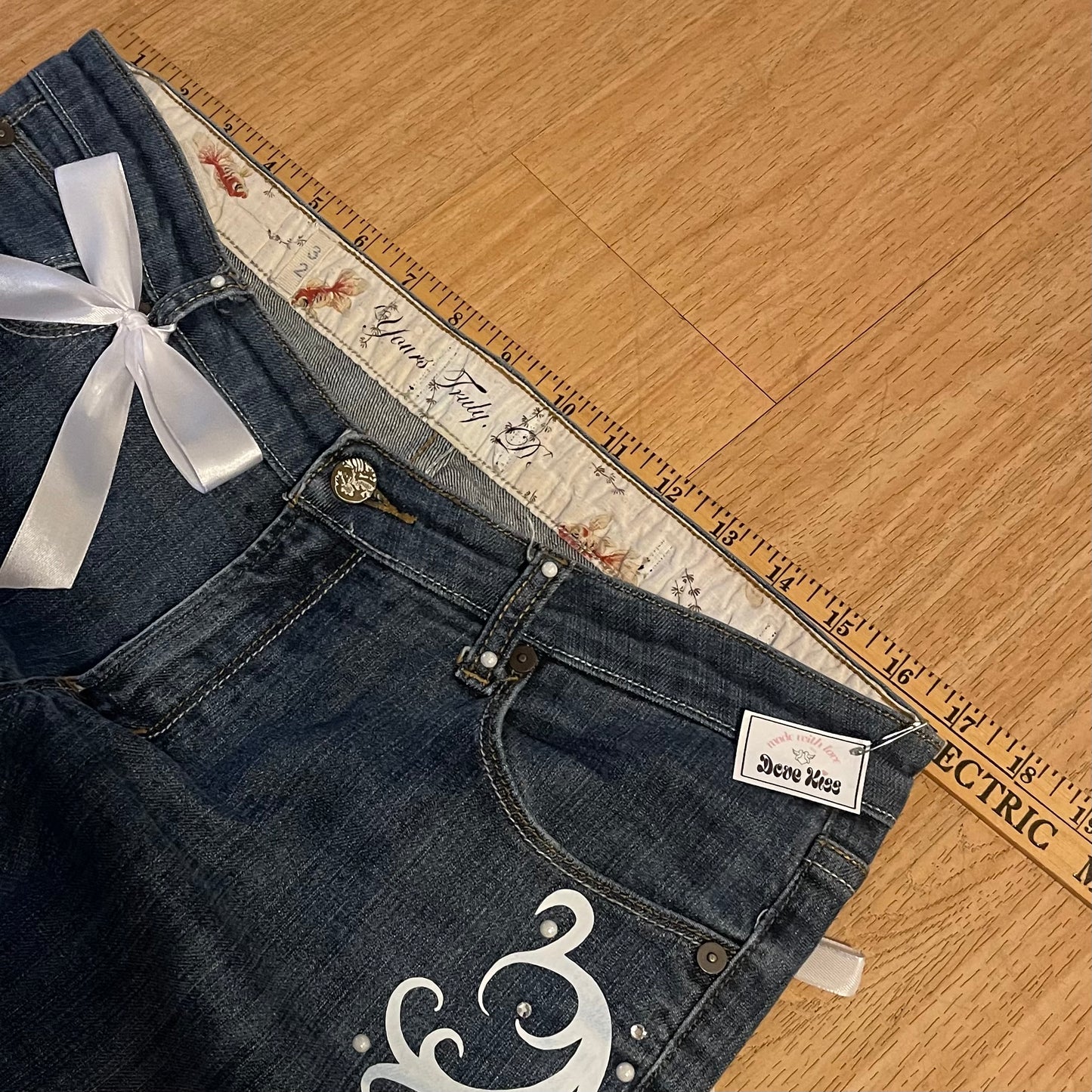 “Lace & Koi Tide” 2000s OOAK flare jeans