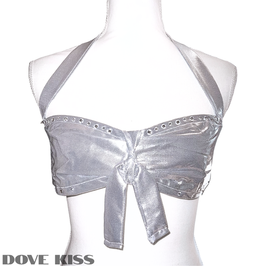 “DIVALICIOUS” Rhinestone Bralette in Silver