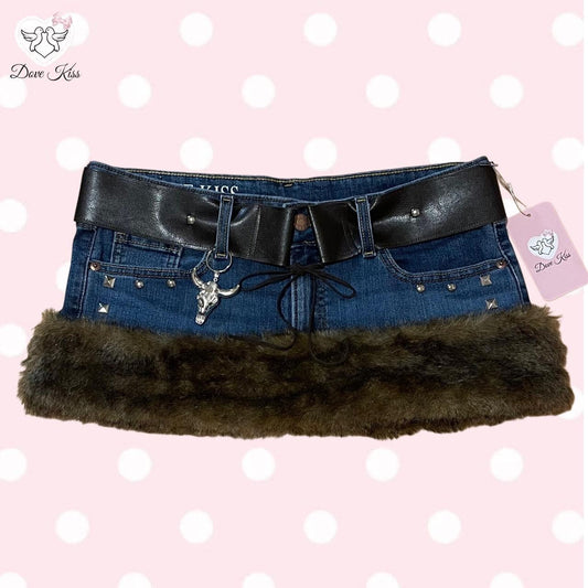 ୨୧ Grunge Princess Micro Mini Faux Fur Trim Skirt - SIZE M