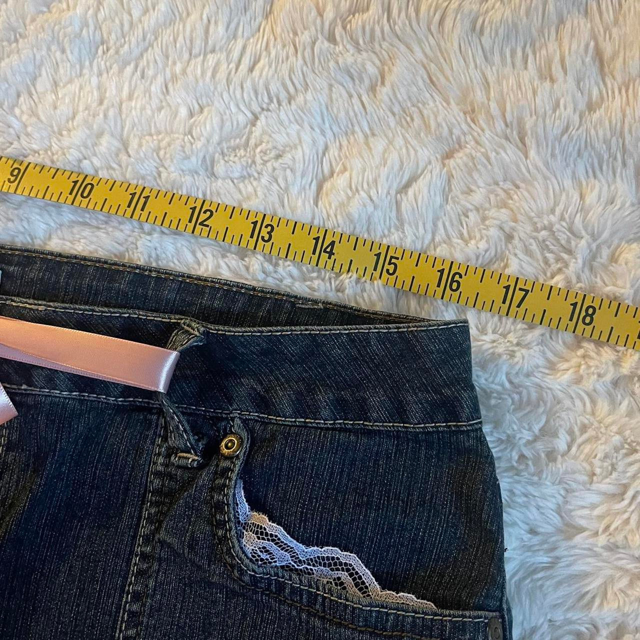 ୨୧ reworked OOAK vintage micro mini denim skirt with trim and baby pink bow details