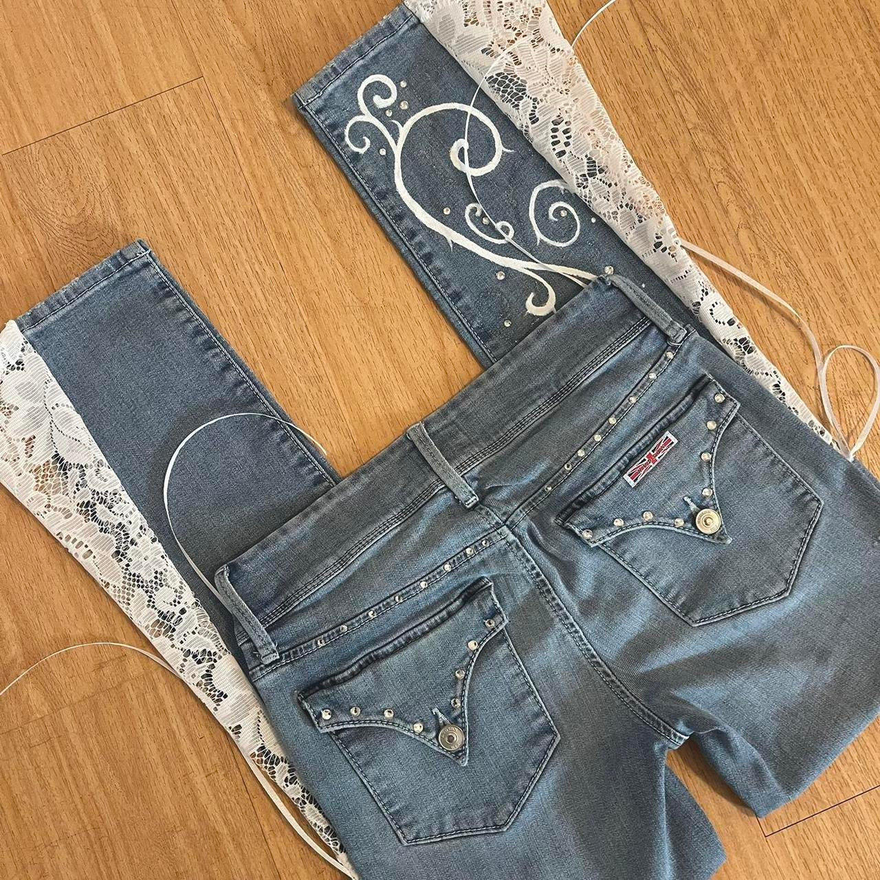 ୨୧ “𝑽𝒂𝒍𝒊𝒂” by Dove Kiss 2000s OOAK white ribbon flare jeans