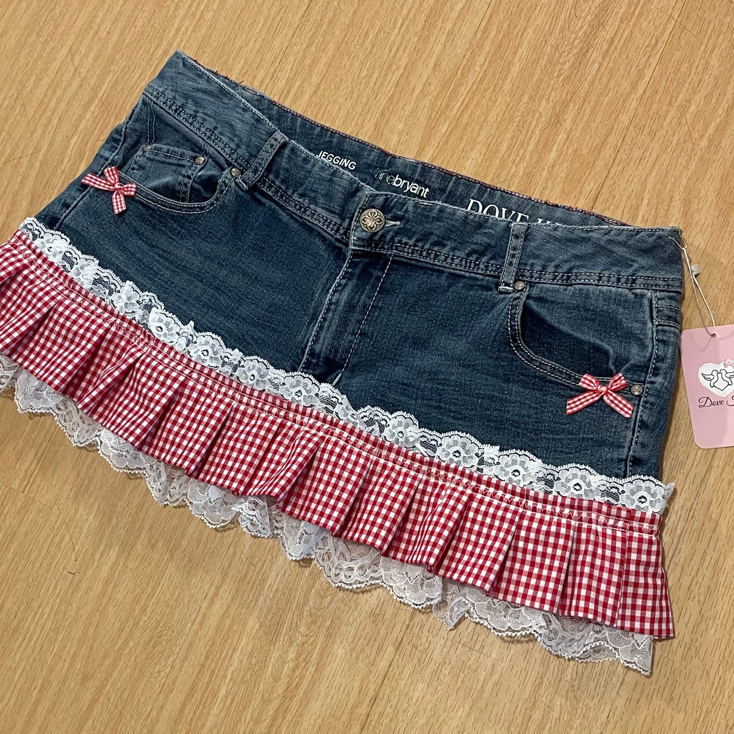 Reworked/Upcycled Diva Country Coquette Mini Skirt (with lace & embellishments)