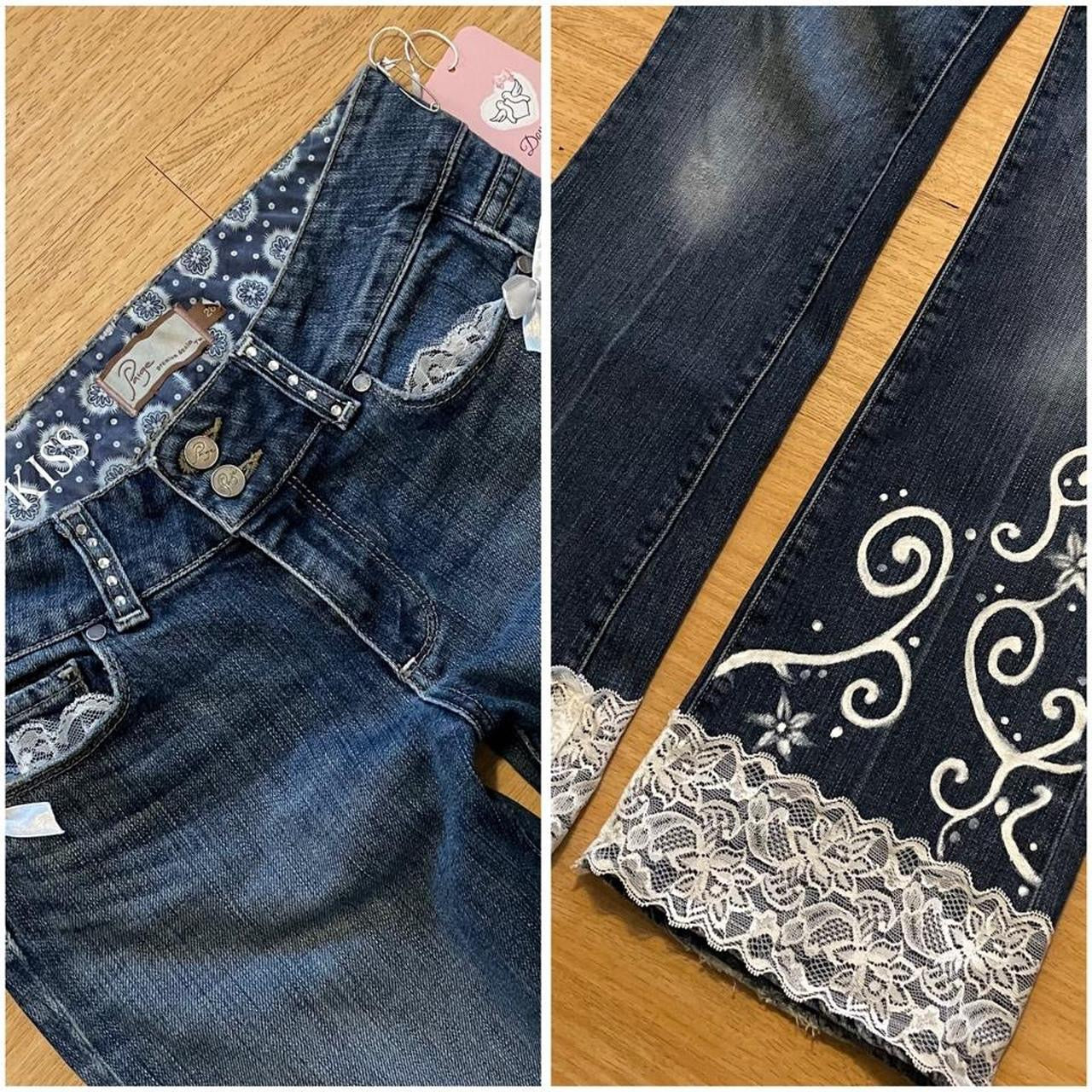 OOAK Y2K Princess Ribbon Jeans (with lace, hand-painted art & bows)