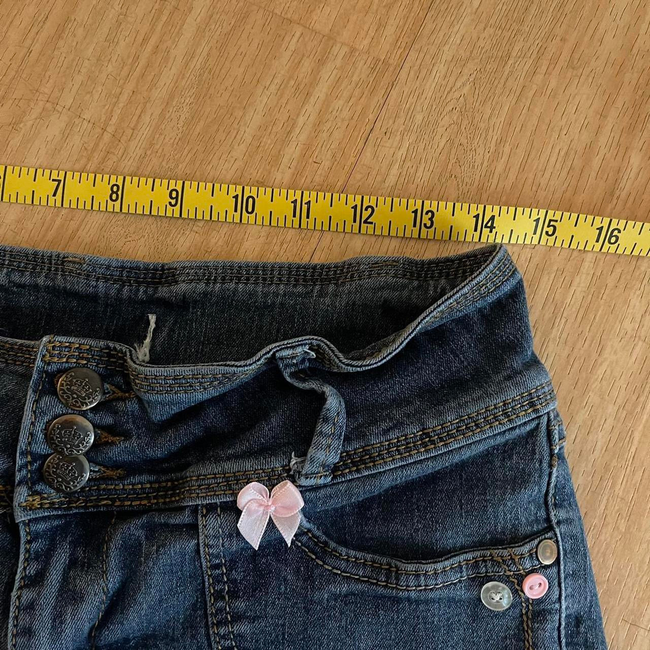 ୨୧ reworked OOAK vintage 2000s triple button micro mini denim skirt with trim and baby pink bow details