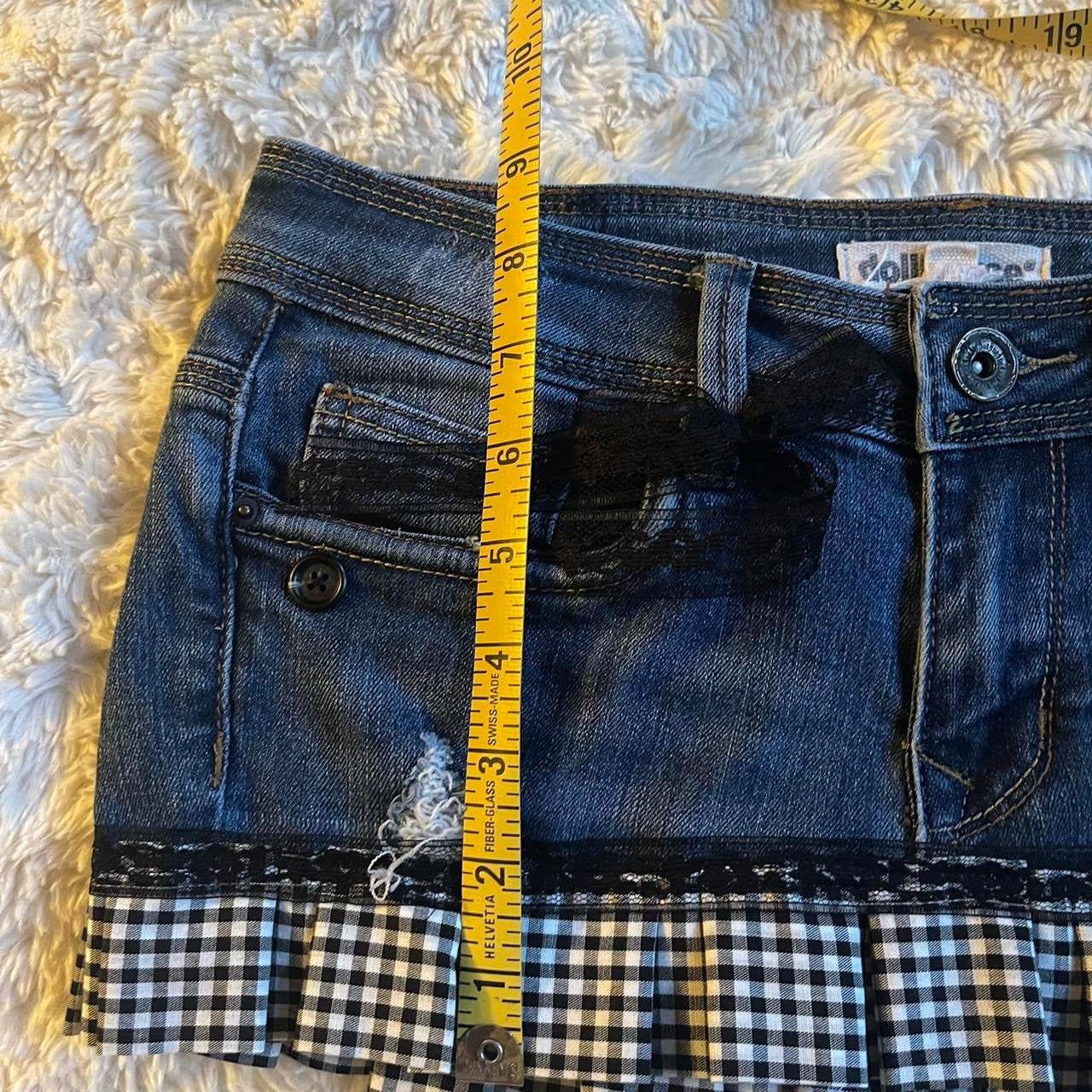 ୨୧ reworked OOAK vintage micro mini denim skirt with trim and bow details