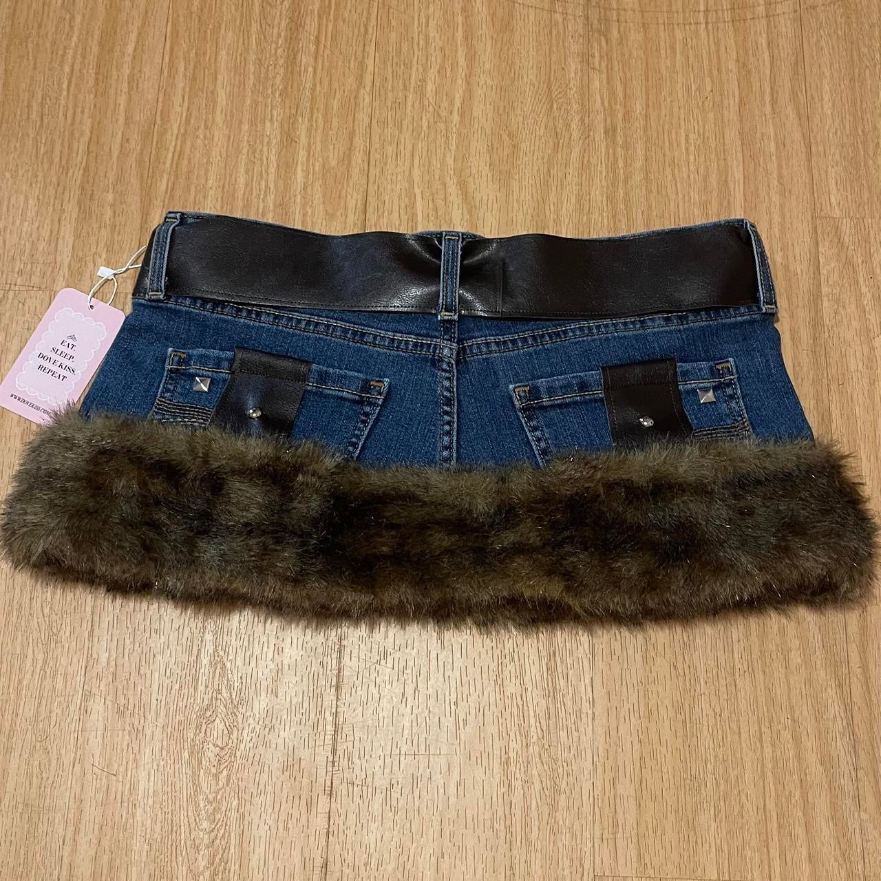 ୨୧ OOAK 2000s Grunge Princess Upcycled Micro Mini Faux Fur Trim Skirt - SIZE M