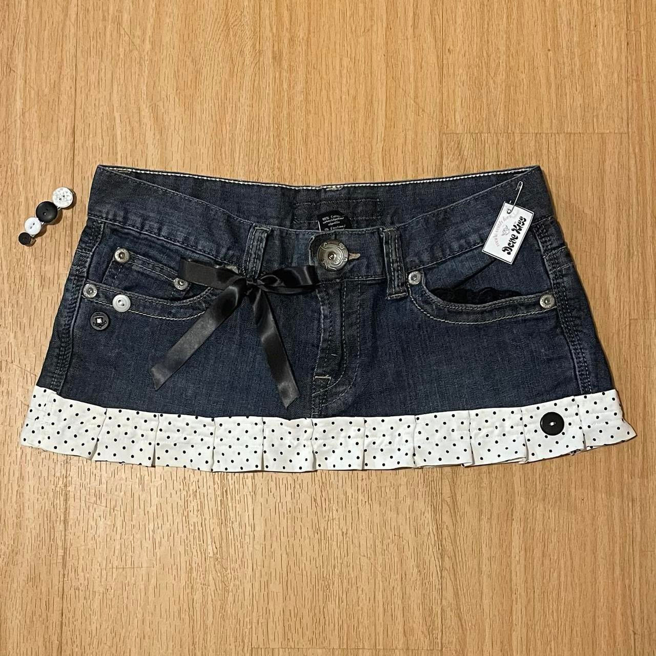 ୨୧ reworked OOAK y2k polka dot whimsy twee princess mini denim skirt