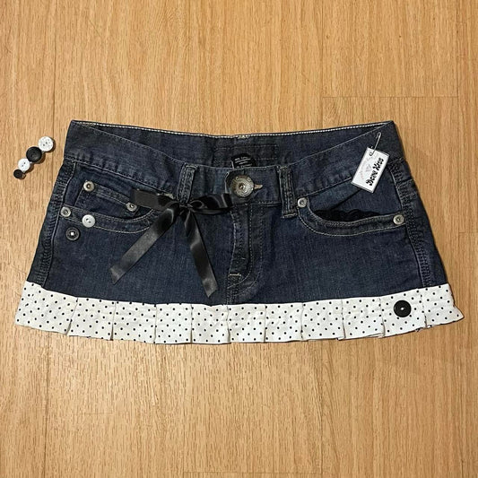 ୨୧ reworked OOAK y2k polka dot whimsy twee princess mini denim skirt