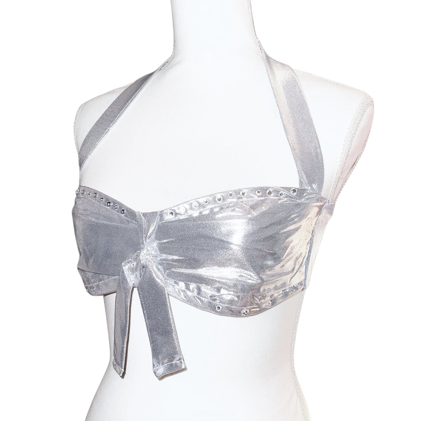 “DIVALICIOUS” Rhinestone Halter Top Bralette in Silver
